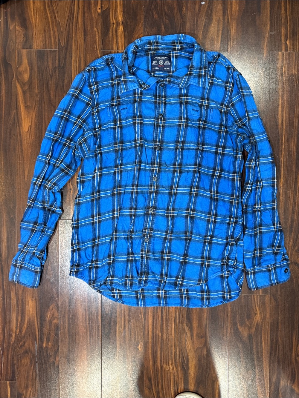 American Eagle Outfitters Blue Plaid Button-Down Shirt